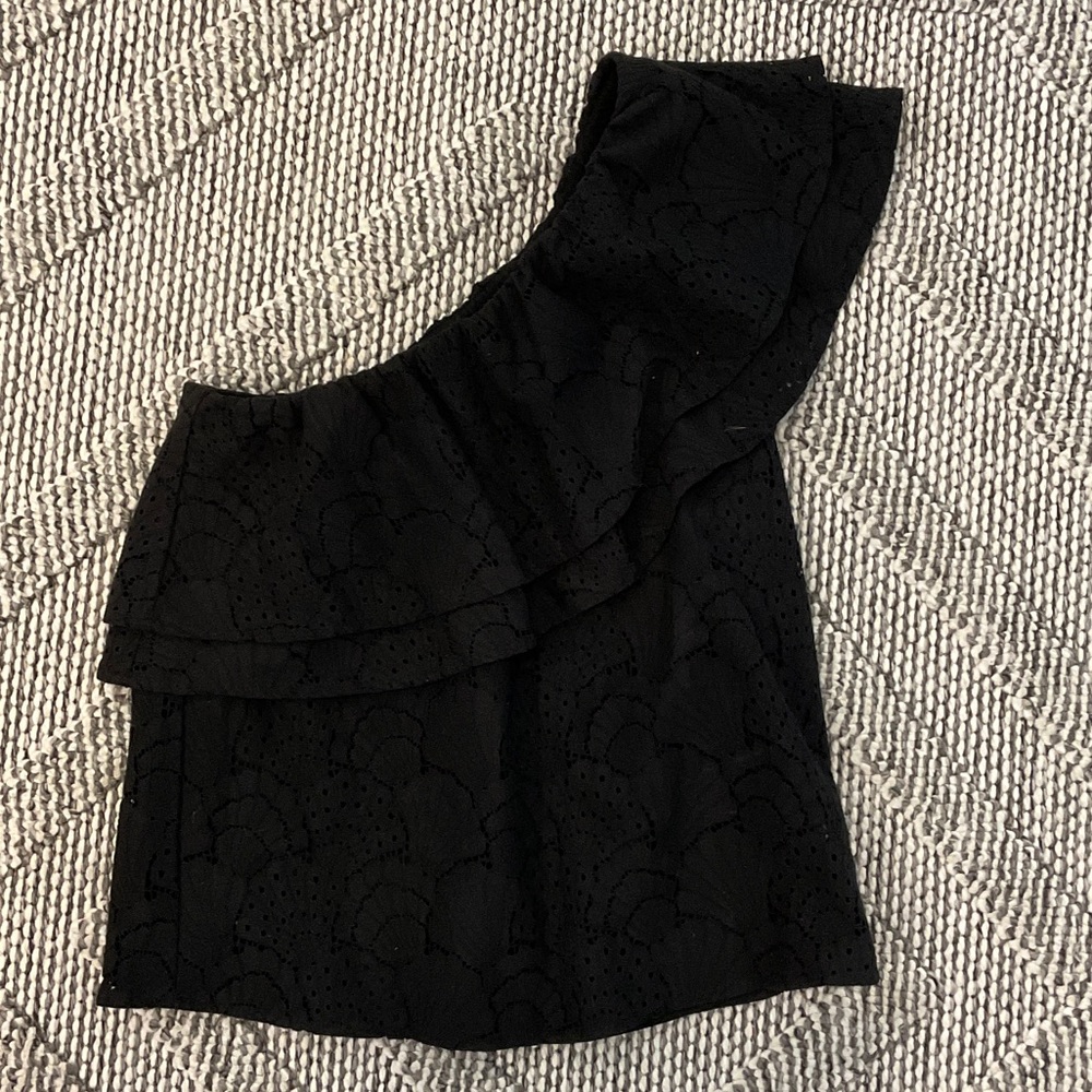Express Black One-Shoulder ruffle Eyelet style Top xxs